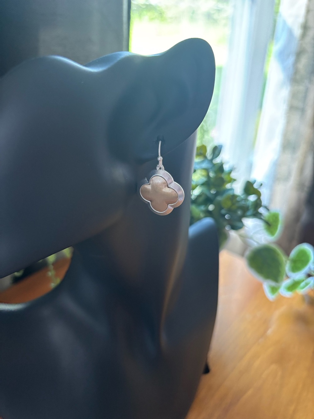 Silver and Gold Color Clover Drop Earrings